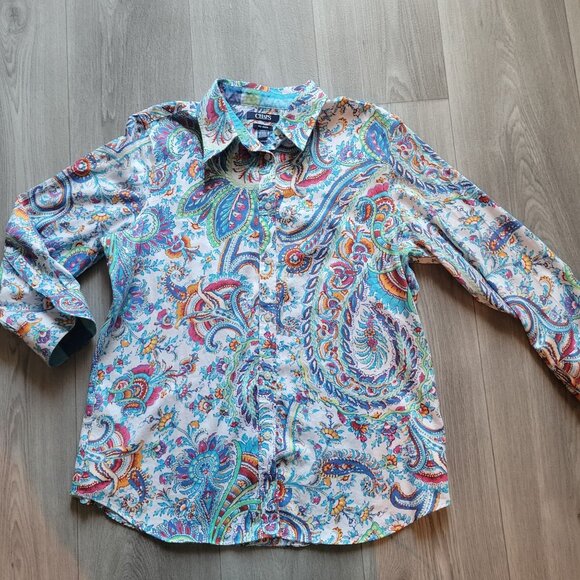 Chaps Paisley Button-Up Shirt Size XL 100% Cotton Long Sleeve Multi-Color - Picture 1 of 7